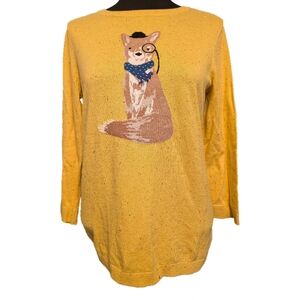 NWT Talbots Foxy Gentleman Tweed Shoulder Button Sweater, Medium, Mustard Yellow